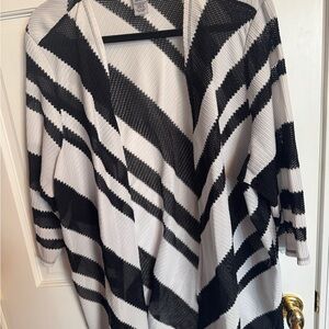 Catherines Black and White Kimono Jacket with Striped Pattern